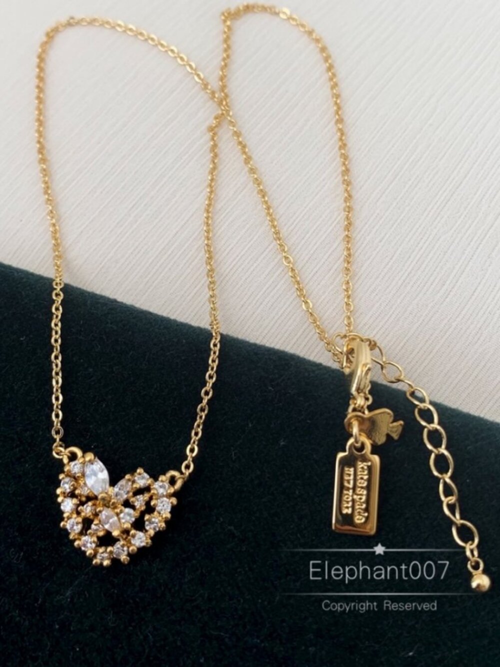 Kate Spade Gold Crystal Bow Necklace Delicate Rhinestone Pendant